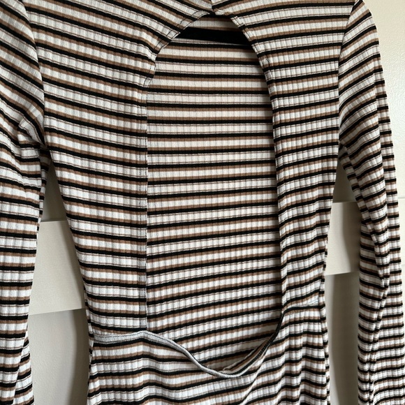 Topshop Black White and Brown Striped Fitted Long Sleeve Maxi Dress XS 2 - Picture 3 of 5